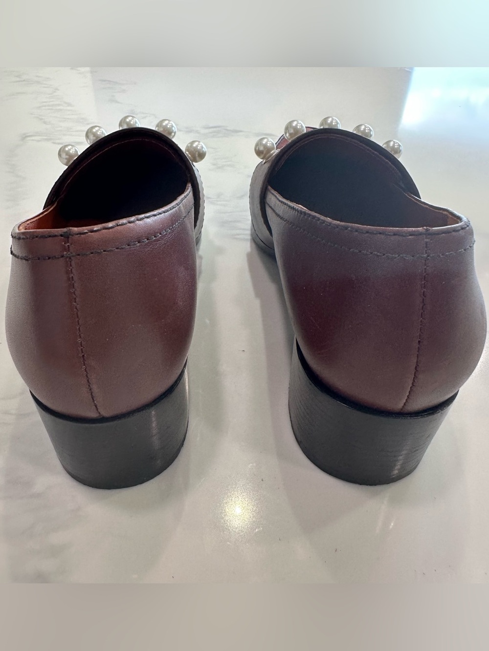 3.1 PHILLIP LIM WINN LOAFERS MALBEC MAROON LEATHER & PEARL ACCENTS W/SUEDE TOP 9 - Picture 13 of 16